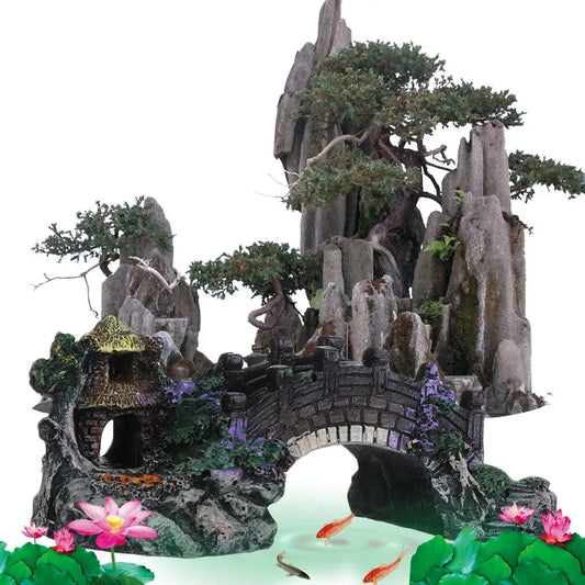 Aquarium Accessories Arbor Tree Plant Fake Landscaping Fish Tank Ornament Artificial Bridge Rockery Resin Aquarium Ornaments