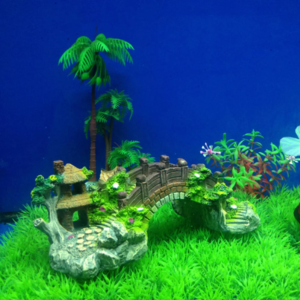 Aquarium Accessories Arbor Tree Plant Fake Landscaping Fish Tank Ornament Artificial Bridge Rockery Resin Aquarium Ornaments