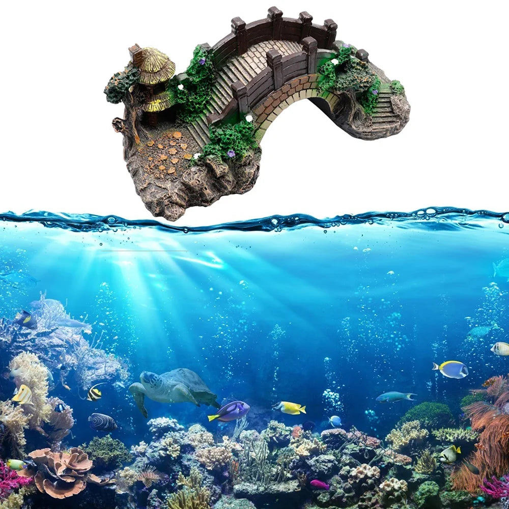 Aquarium Accessories Arbor Tree Plant Fake Landscaping Fish Tank Ornament Artificial Bridge Rockery Resin Aquarium Ornaments