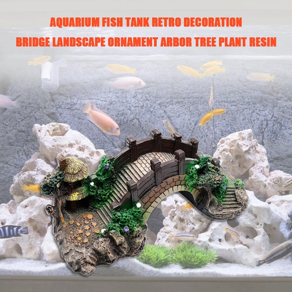 Aquarium Accessories Arbor Tree Plant Fake Landscaping Fish Tank Ornament Artificial Bridge Rockery Resin Aquarium Ornaments